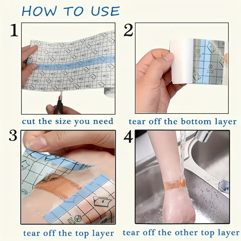 5 rollos de cinta médica impermeable: ideal para nadar, ducharse y proteger tatuajes.