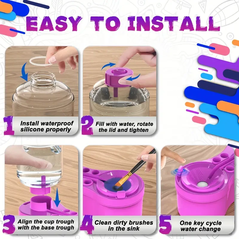 Limpiador de pinceles, enjuagador de pinceles de acuarela con limpiador de drenaje, vaso de enjuague, dispensador de agua para pintura, limpiador de pinceles para pintura al óleo