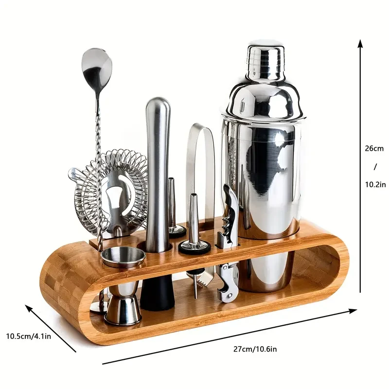 Kit de coctelería para barman: juego de 10 herramientas de barra con elegante soporte de bambú