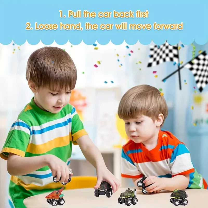 Juego de 6 coches de carreras de dinosaurios con retroceso