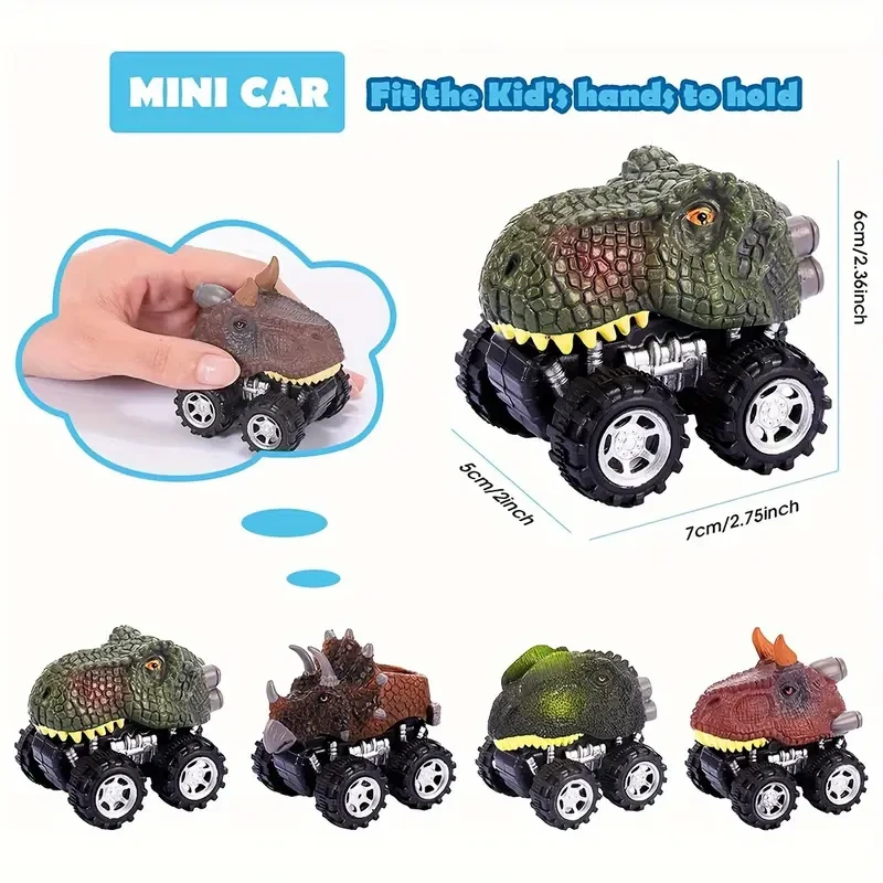 Juego de 6 coches de carreras de dinosaurios con retroceso