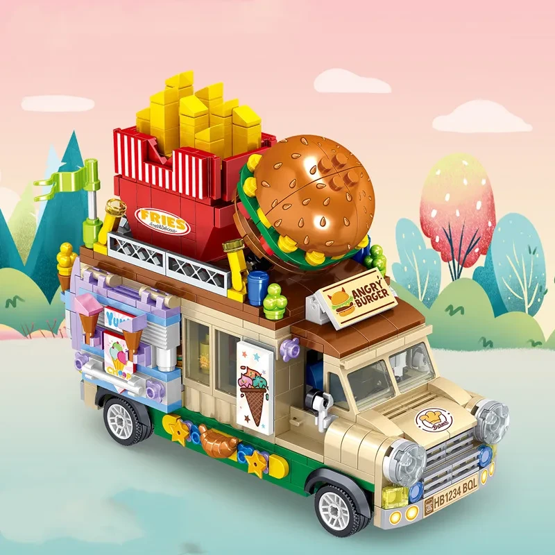 Cochecito de postre para niños, juguetes de bloques de construcción ensamblados