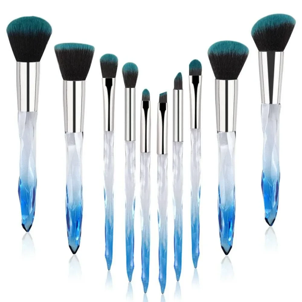 Juego de 10 brochas de maquillaje de color azul cristal