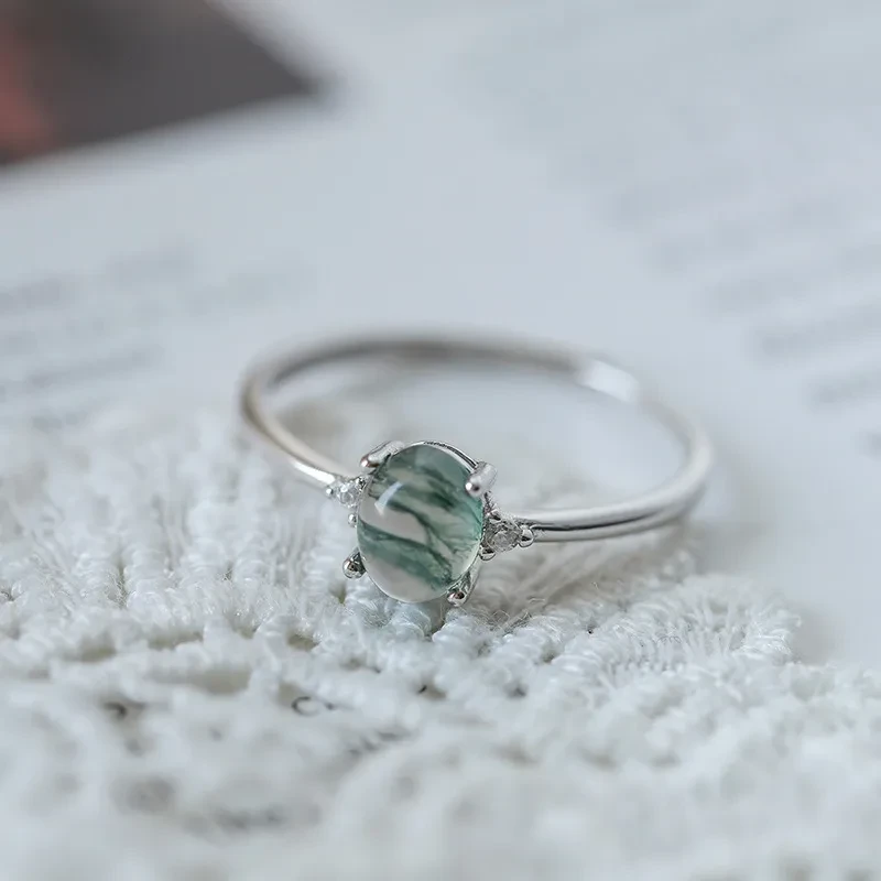 Anillo de ágata musgosa verde en plata S925