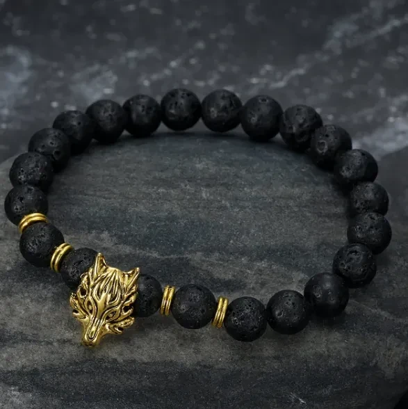Pulsera con cabeza de lobo gris de Asgard