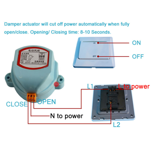 Compuerta de aire de acero inoxidable de 125 mm, 220 V