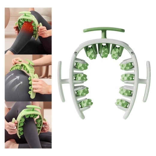 Masajeador manual multifuncional redondo con rodillo para fitness, cintura, glúteos, músculos de las piernas, pinza para muslos, herramienta de masaje extraíble para gimnasio, belleza y salud.