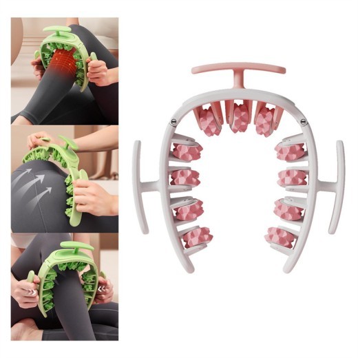 Masajeador manual multifuncional redondo con rodillo para fitness, cintura, glúteos, músculos de las piernas, pinza para muslos, herramienta de masaje extraíble para gimnasio, belleza y salud.