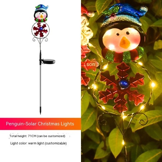 Luz solar navideña LED con forma de muñeco de nieve y alce