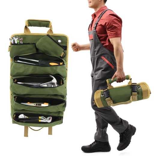 Paquete de herramientas enrollable funcional, kit de herramientas para carpintería, electricista y jardín, bolsa de almacenamiento para herramientas de coche