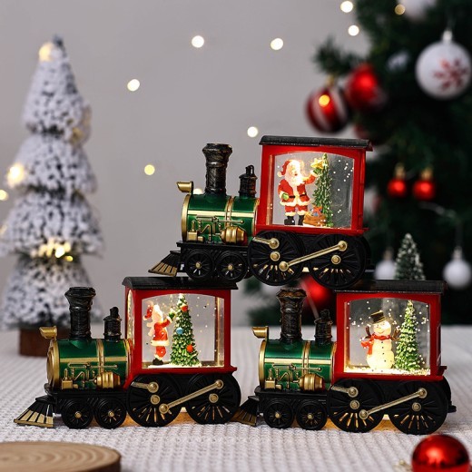 Lámpara de noche pequeña con decoración de tren de regalo navideño