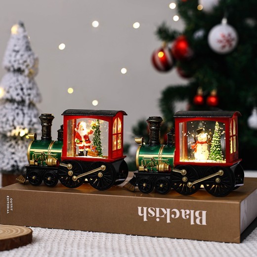 Lámpara de noche pequeña con decoración de tren de regalo navideño