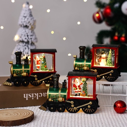 Lámpara de noche pequeña con decoración de tren de regalo navideño