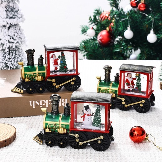 Lámpara de noche pequeña con decoración de tren de regalo navideño