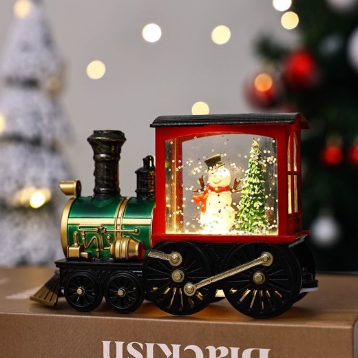 Lámpara de noche pequeña con decoración de tren de regalo navideño