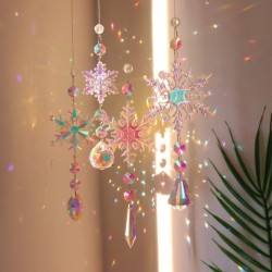 Atrapasueños de cristal con forma de copo de nieve de colores para Navidad, colgante de pilar de hielo para ventana, decoración para árbol de Navidad, colgante para fiesta, decoraciones navideñas