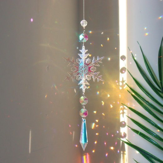 Atrapasueños de cristal con forma de copo de nieve de colores para Navidad, colgante de pilar de hielo para ventana, decoración para árbol de Navidad, colgante para fiesta, decoraciones navideñas