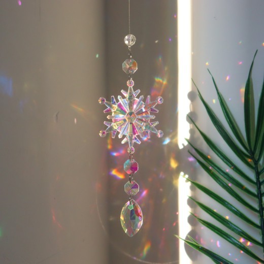 Atrapasueños de cristal con forma de copo de nieve de colores para Navidad, colgante de pilar de hielo para ventana, decoración para árbol de Navidad, colgante para fiesta, decoraciones navideñas