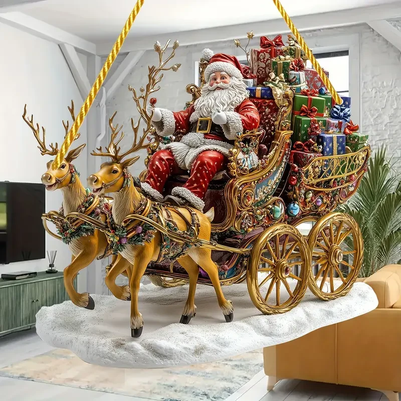 1 trineo navideño con figura de Papá Noel - Estilo bohemio, 19,81 cm x 19,81 cm, acrílico, multiusos, sin texto, para el hogar, cafetería, dormitorio, jardín, porche y decoración del hogar.