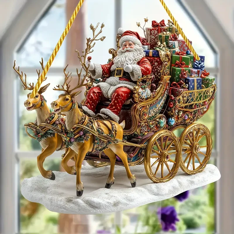 1 trineo navideño con figura de Papá Noel - Estilo bohemio, 19,81 cm x 19,81 cm, acrílico, multiusos, sin texto, para el hogar, cafetería, dormitorio, jardín, porche y decoración del hogar.
