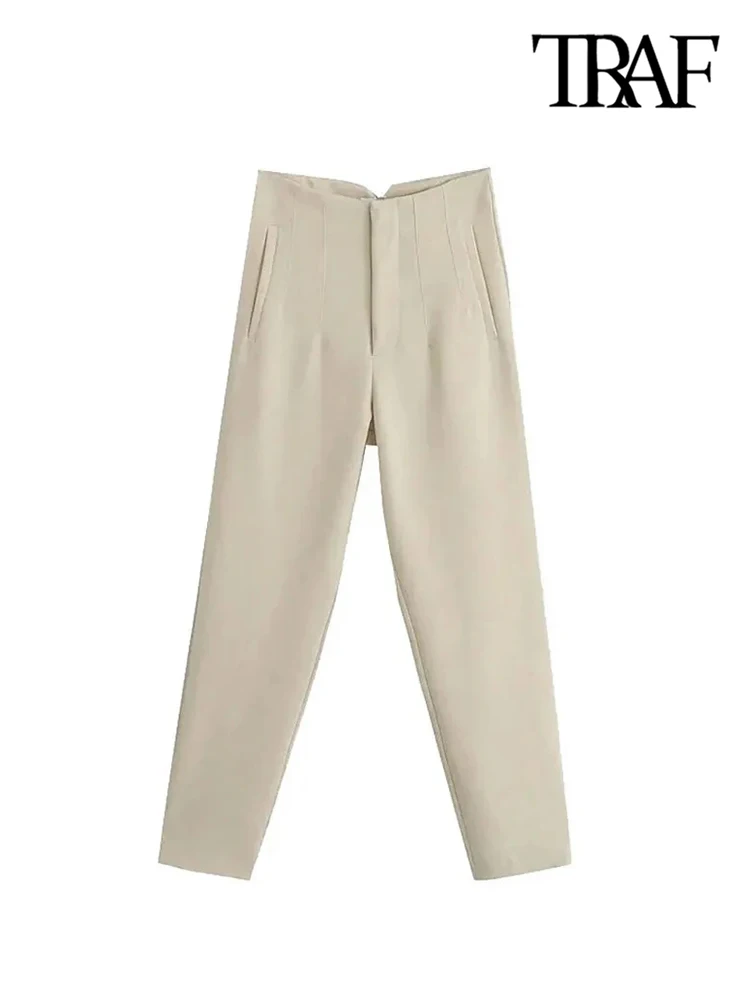 Pantalones de oficina elegantes de cintura alta para mujer