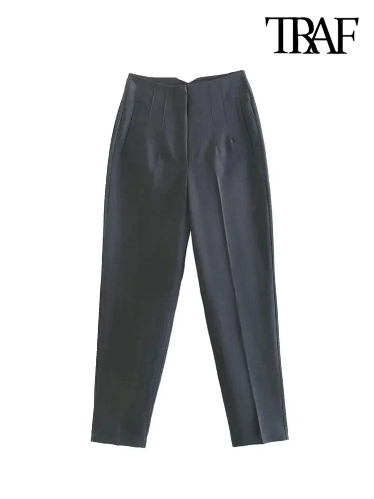 Pantalones de oficina elegantes de cintura alta para mujer