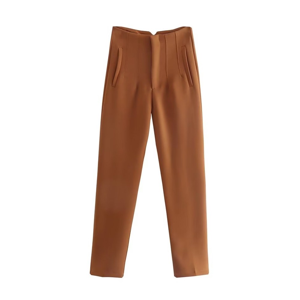Pantalones de oficina elegantes de cintura alta para mujer