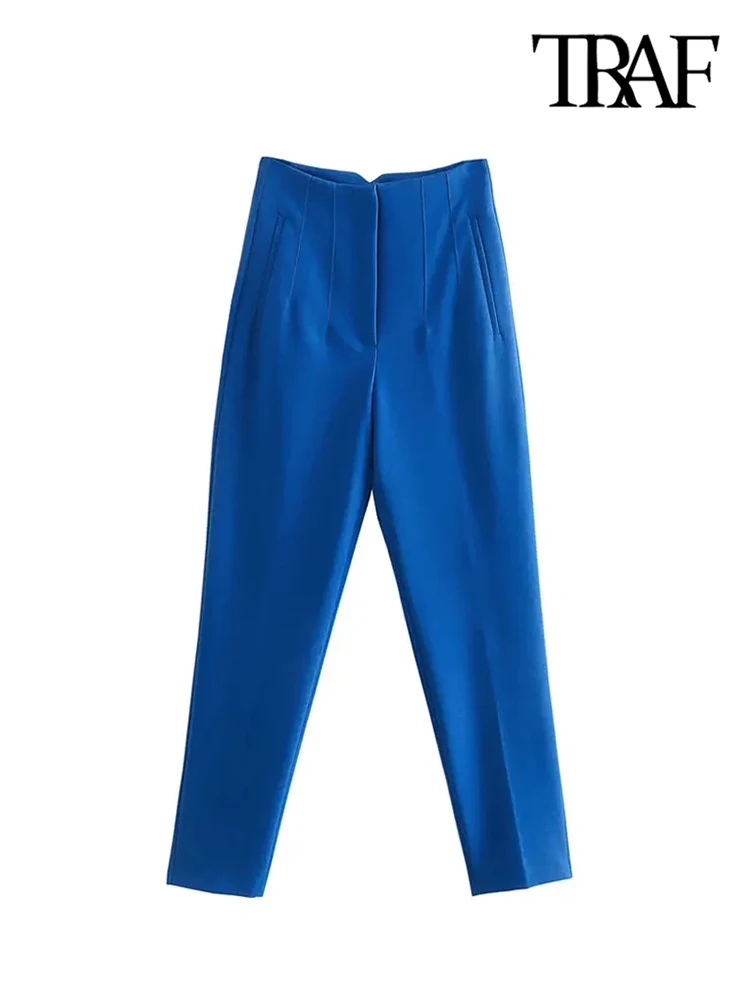 Pantalones de oficina elegantes de cintura alta para mujer