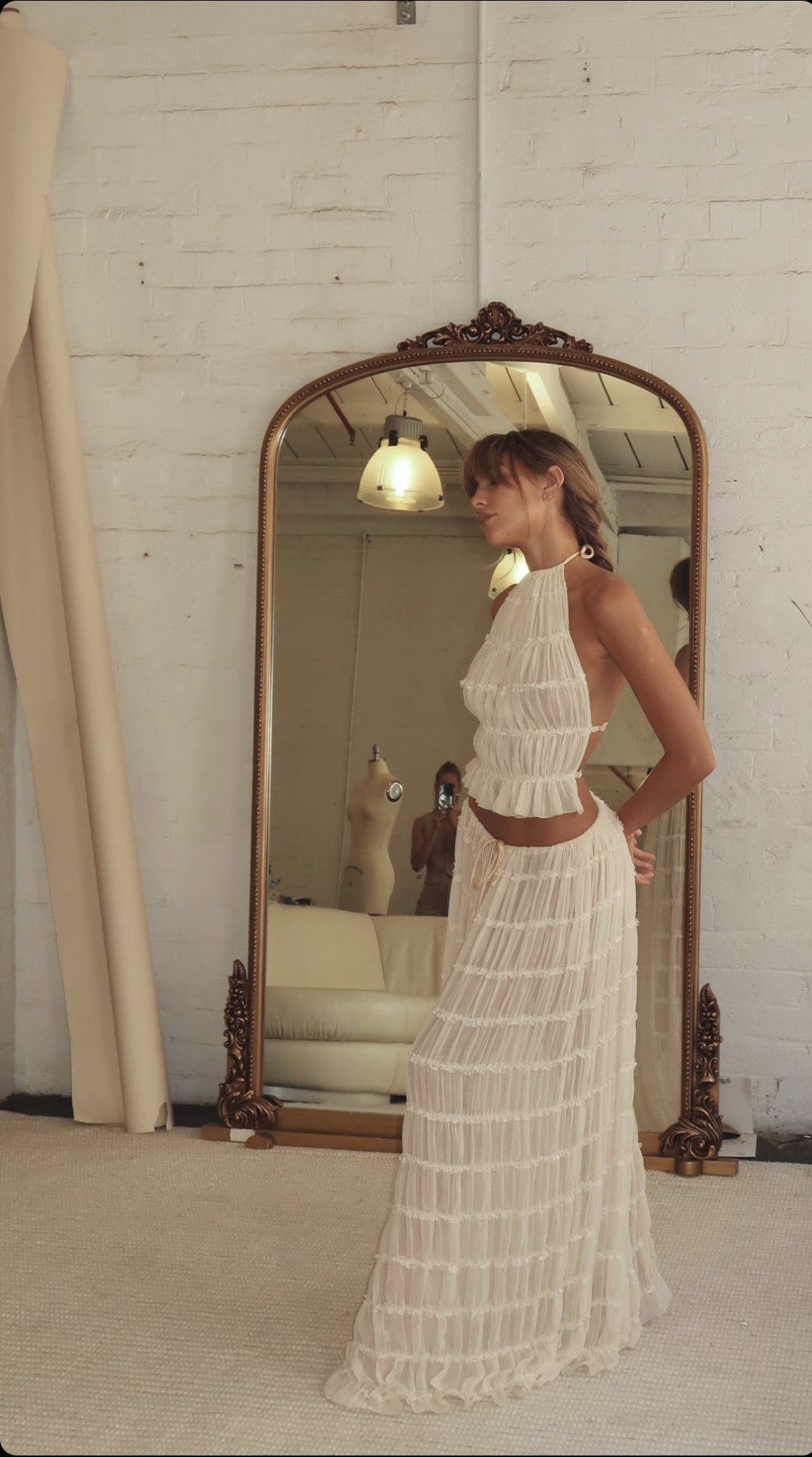 Conjunto de falda larga sin espalda y cuello halter para mujer