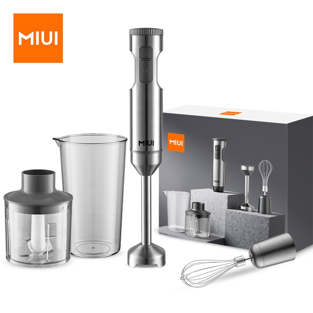 Batidora de mano MIUI de 1000 W, 4 en 1, de acero inoxidable, con vaso de 700 ml y procesador de 500 ml