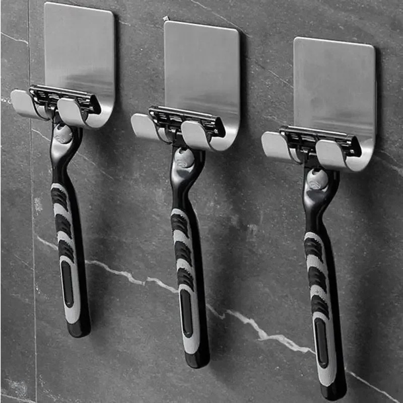 2 soportes para maquinillas de afeitar de acero inoxidable 304 y organizador de ganchos de baño para almacenamiento compacto de maquinillas de afeitar.