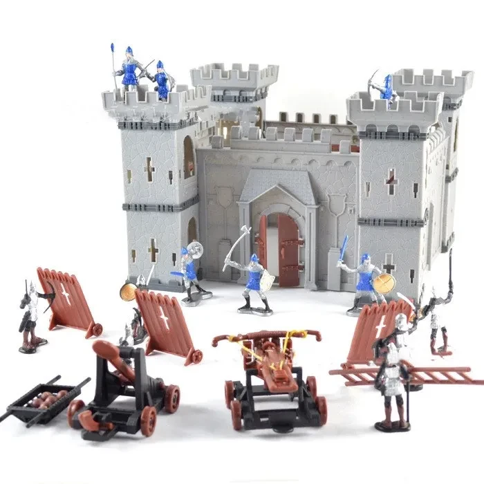 Juguetes autoensamblables para niños, maqueta de castillo, campo de batalla de asedio, traje de castillo pequeño de soldado antiguo