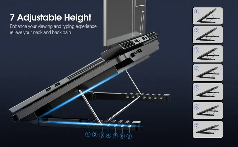 Base de refrigeración ultradelgada para portátil: 6 ventiladores LED silenciosos para una refrigeración eficiente, velocidad ajustable, alimentación por USB, diseño portátil para portátiles de 15,6 a 17 pulgadas.