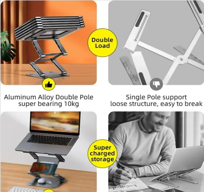 Soporte ergonómico ajustable para portátil: diseño plegable y portátil para portátiles y MacBooks de 25,4 a 43,18 cm