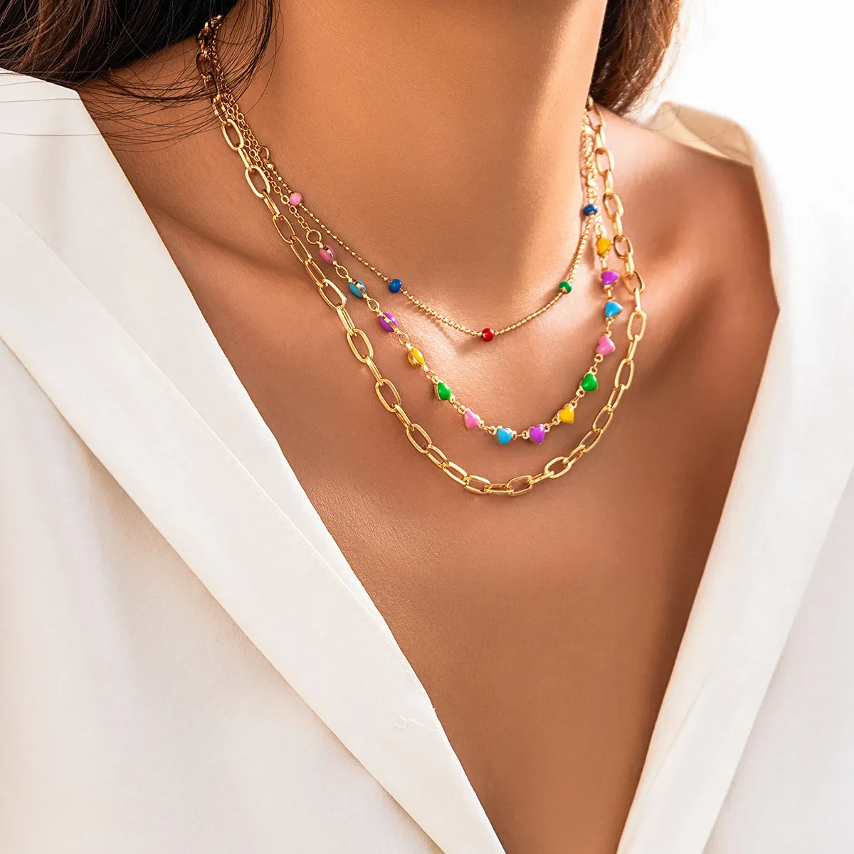 Collar de amor con dos colores caramelo y gotas de aceite para mujer