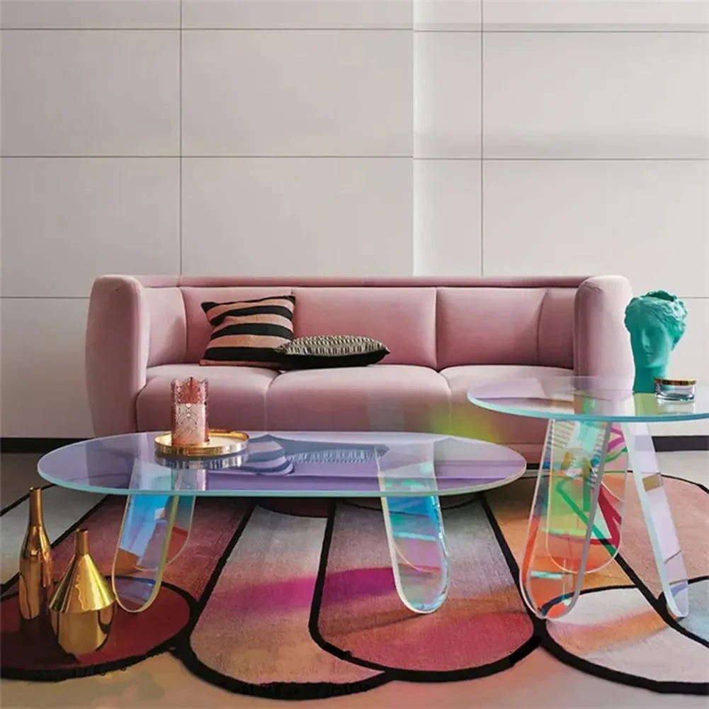 Mesa de centro acrílica de colores del arco iris