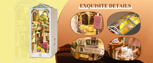 Kit de rincón de libros ROBOTIME Rolife DIY, sujetalibros, estantería, estantería, casa de muñecas en miniatura, luz, rompecabezas 3D TGB01-09