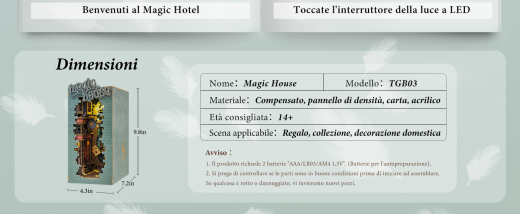 Kit de rincón de libros ROBOTIME Rolife DIY, sujetalibros, estantería, estantería, casa de muñecas en miniatura, luz, rompecabezas 3D TGB01-09