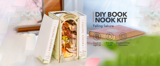 Kit de rincón de libros ROBOTIME Rolife DIY, sujetalibros, estantería, estantería, casa de muñecas en miniatura, luz, rompecabezas 3D TGB01-09