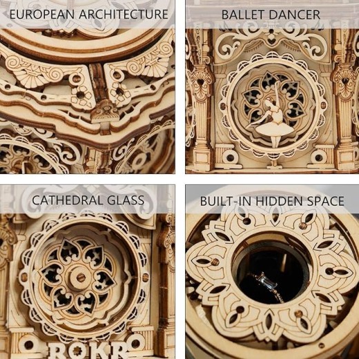 ROBOTIME - Rompecabezas de madera 3D "Jardín Secreto", caja de música delicada, kits de modelos AMK52