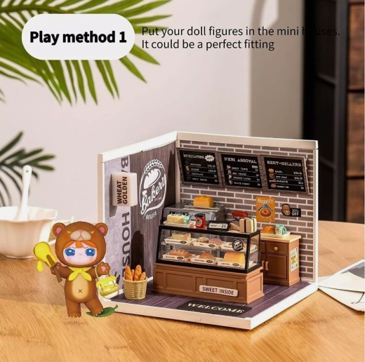 Kits de casa de muñecas en miniatura ROBOTIME para hacer tú mismo: Super Bakery Craft Kit para regalos de Navidad DW005B
