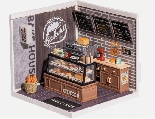Kits de casa de muñecas en miniatura ROBOTIME para hacer tú mismo: Super Bakery Craft Kit para regalos de Navidad DW005B