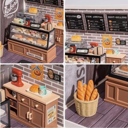Kits de casa de muñecas en miniatura ROBOTIME para hacer tú mismo: Super Bakery Craft Kit para regalos de Navidad DW005B