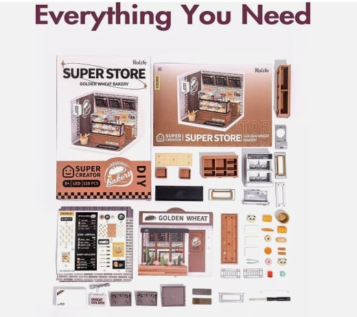 Kits de casa de muñecas en miniatura ROBOTIME para hacer tú mismo: Super Bakery Craft Kit para regalos de Navidad DW005B