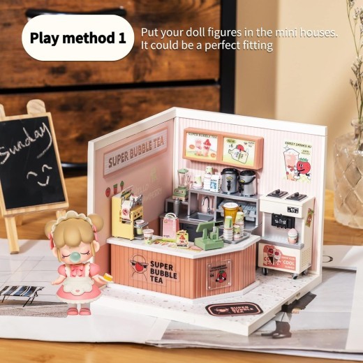Kits de casa de muñecas en miniatura ROBOTIME DIY Super Creator Double Joy Bubble Tea DW006