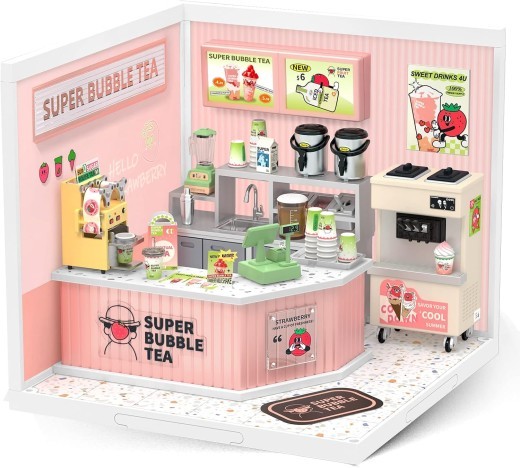 Kits de casa de muñecas en miniatura ROBOTIME DIY Super Creator Double Joy Bubble Tea DW006