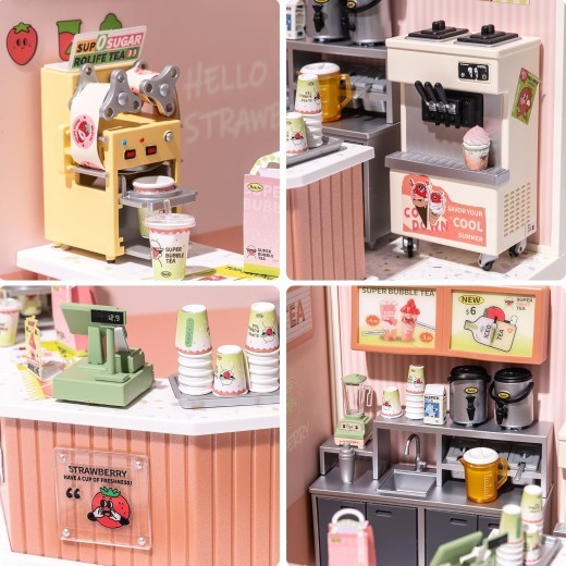 Kits de casa de muñecas en miniatura ROBOTIME DIY Super Creator Double Joy Bubble Tea DW006