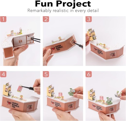 Kits de casa de muñecas en miniatura ROBOTIME DIY Super Creator Double Joy Bubble Tea DW006