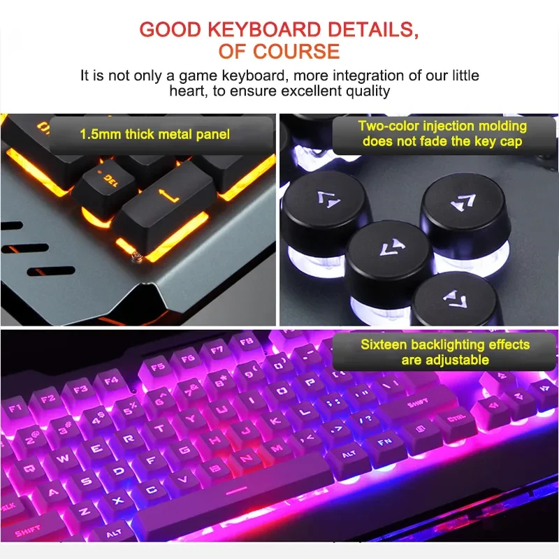 Teclado ergonómico para juegos con cable y retroiluminación RGB. Soporte para teléfono.