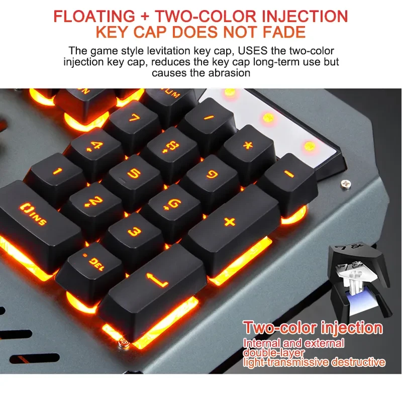 Teclado ergonómico para juegos con cable y retroiluminación RGB. Soporte para teléfono.